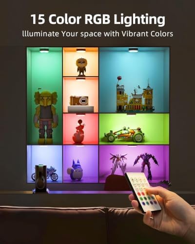 EZVALO Under Cabinet Lighting with Charging Station, 1000mAh Rechargeable Puck Lights with Remote, 3 Color Temps & 12 RGB Closet Lights, Dimmable Motion Sensor Lights for Shelf, Kitchen (6 Packs)