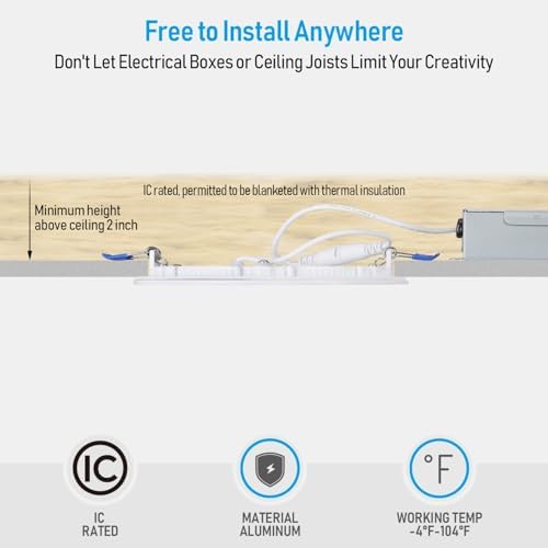TORCHSTAR 12-Pack 6 Inch Ultra-Thin LED Recessed Light, 12W, 2700K