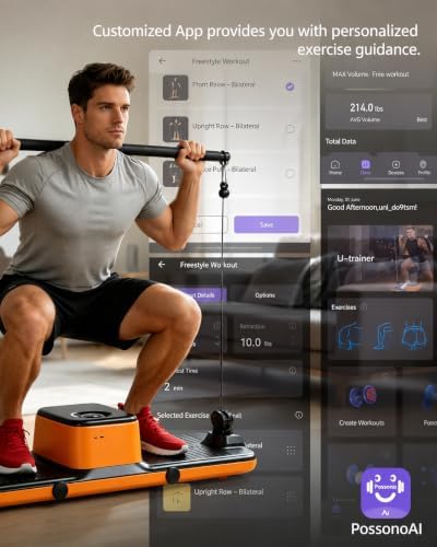 Home Gym Equipment, Smart Digital Cable Machine with Adjustable Resistance, Portable Strength Training System for Full Body Workout, Home, Apartment & Garage
