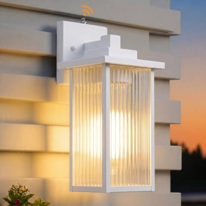 15-Inch Dusk to Dawn Outdoor Wall Light, White Porch Light All-Metal