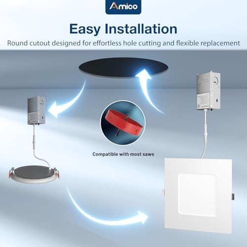 Amico 12 Pack 6 Inch 5CCT Ultra-Thin Square LED Recessed Ceiling Light
