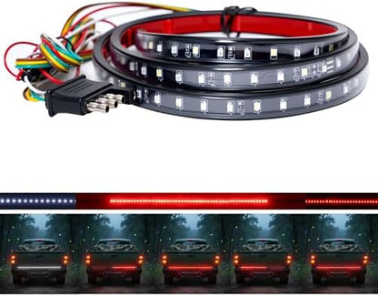 48" Tailgate Light Bar - 90 LED Brake Light Strip with Red Running/Turn Signal & White Reverse Lights, Waterproof Silicone for Car Pickup SUV Trailers