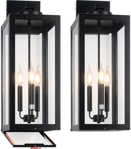 24" Extra Large Fully Enclosed Outdoor Light Fixture 3-Light, Coach Lights