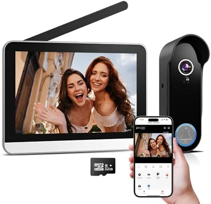 Wireless Doorbell Camera with Monitor Video Door Phone Intercom System 1080P 7'' Touch Screen Two-Way Audio Smart Door Bell with Night Vision, Motion Detection, No Monthly Fees, Tuya APP