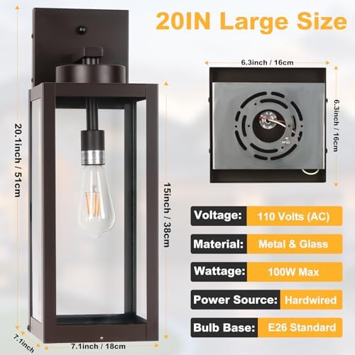20" Oil Rubbed Bronze Dusk to Dawn Outdoor Wall Lights with Closed Bottom