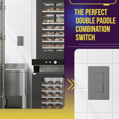 ENERLITES Gray Double Paddle Decorator Single Pole Switch, 15A, 1 Pack