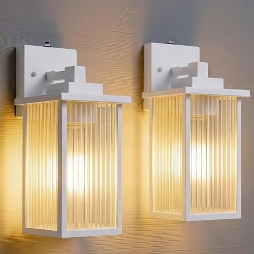 2-Pack 13" White Dusk to Dawn Wall-Mounted Exterior Light Fixtures