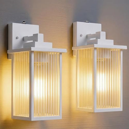 2-Pack 13" White Dusk to Dawn Wall-Mounted Exterior Light Fixtures