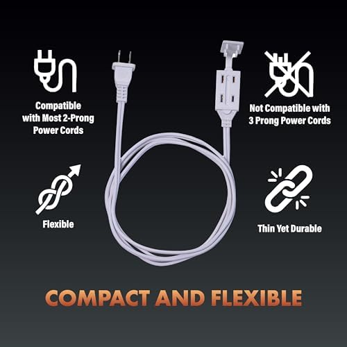 Newhouse Electric 12-Foot 2-Prong Indoor Outlet Extension Cord with Tamper Guard 2 Pack CTCORD3FT-WH, Slim Indoor Extension Cords and Cube Taps for Home and Apartments Essentials