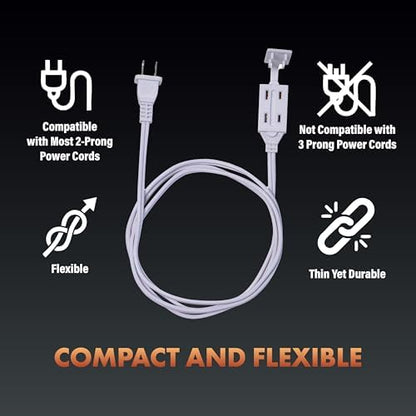 Newhouse Electric 12-Foot 2-Prong Indoor Outlet Extension Cord with Tamper Guard 2 Pack CTCORD3FT-WH, Slim Indoor Extension Cords and Cube Taps for Home and Apartments Essentials