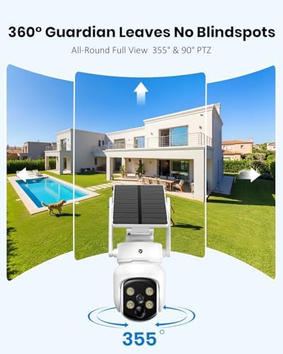 Security Cameras Wireless Outdoor, Solar Camera with 2-in-1 Solar Panel, 4MP PTZ WiFi Camera, 360° Coverage, Dual-Band 2.4/5GHz, Color Night Vision Spotlight, Human Detection, No Monthly Fee, 2 Packs