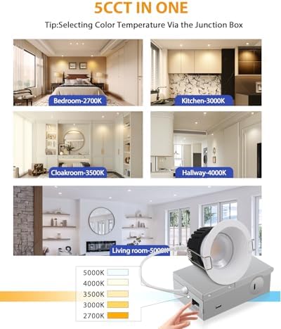 Adetu 4 Pack 3 Inch 5CCT Anti-Glare LED Downlight, Recessed Ceiling Light