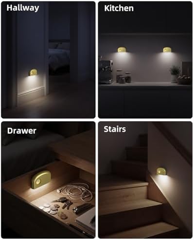 Keyhole Light, Battery Powered Motion Sensor Lights,Door Lock Light Magnetic & Dimmable, PIR Wireless Motion Detector 6500K Soft White,Portable Nightlight for Hallway,Appliance,Bathroom (1, Gold)