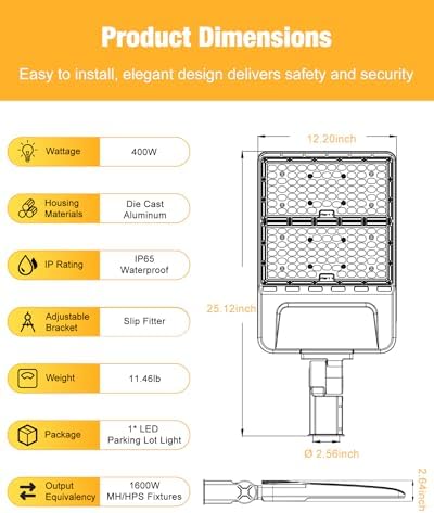 LED Parking Lot Light 400W 56000LM 5000K, Commercial Outdoor Area Lighting