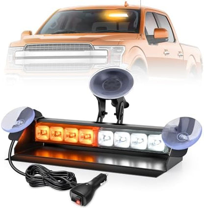 Nilight 8LED Amber White Traffic Advisor Strobe Light Bar Hazard Safety