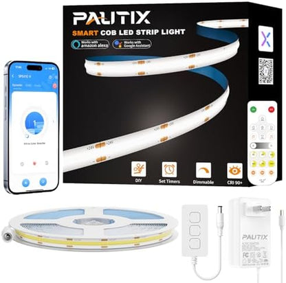 PAUTIX COB LED Strip,Dimmable Vanity Lights,Daylight White 6000K Super Brighten LED Tape Lights,CRI93+ High Lumen,Compatible with Alexa/Google Assistant,for Home, Kitchen,Under Cabinet