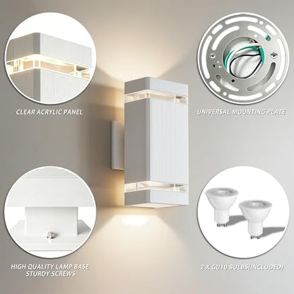 JYV Square Dusk to Dawn Outdoor Wall Lights, Up and Down, White 2 Pack