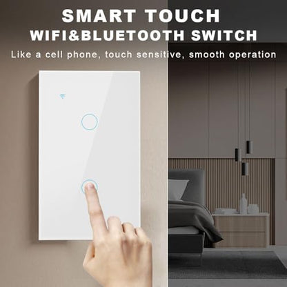 Smart Switch for Light 2 Gang, 2.4GHz Wi-Fi Switch Compatible with Alexa and Google Home,Voice Control, Remote Control, Timer & Schedule UL Certified, No Hub Required