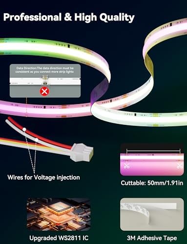 PAUTIX RGB Smart IC COB LED Strip Lights,Work with Alexa/Google Assistant,24ft/7.5m,720LEDs/m Addressable UL-Listed 24V Chasing Color Flexible Tape Light,for Cabinet,TV,Bedroom,Party DIY Decoration