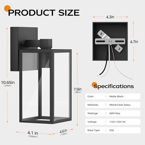 WIHTU 2Pack Outdoor Front Porch Light, Exterior Lighting Fixture Wall Mount