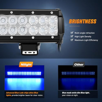 Nilight LED Light Bar 20 Inch 126W Spot Flood Combo Blue Beam
