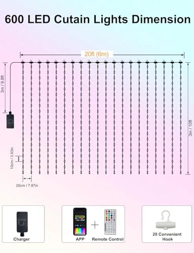echosari 20Ft x 10Ft Smart Curtain Lights Compatible with Alexa