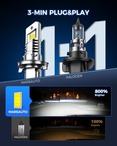 Marsauto H13/9008 H10/9145 LED Bulbs Combo, 60000LM 6500K Cool White, 1:1 OEM Mini Size Plug and Play for Ford F150 2004-2014, F250 F350 2005-2020, Dodge Dakota, IP68 Waterproof, Pack of 4