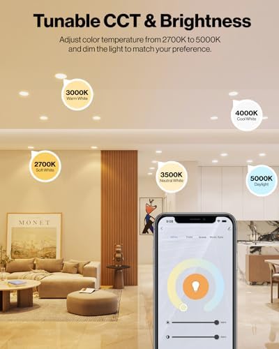 Sunco 4 Pack 6 Inch Smart RGB Ultra-Slim LED Recessed Ceiling Lights, 15W