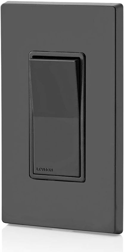 Leviton 5601-2E 15 Amp, 120/277 Volt, Decora Rocker Single-Pole AC Quiet Switch, Residential Grade, Grounding, Black