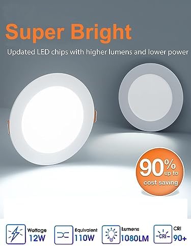 24 Pack 6 Inch LED Recessed Lights with Junction Box - 6000K Daylight, 12W 110W Eqv, Canless Wafer Slim Panel Downlight, 1080LM High Brightness