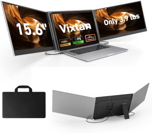 Vixtan 15.6" Triple Laptop Screen Extender, Ultra-Thin FHD IPS Portable Monitor for Laptop, USB-C Plug & Play Multi Screen Attachment for 13-17.3" laptops with Windows/Mac/Chrome