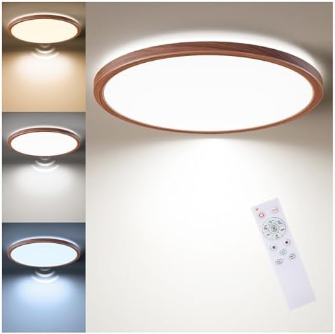 Matane Motion Sensor LED Ceiling Light with Remote, 12 Inch Wired Flush Mount Light 3000K 4000K 5000K, 2400LM Dimmable Motion Sensor Light Indoor for Closet Hallway Laundry Stairs Walnut