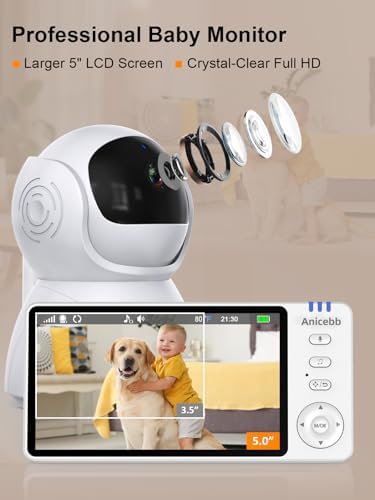 5" HD Video Baby Monitor with 2 Camera and Audio, No WiFi Hack-Proof Security, Remote Pan-Tilt-Zoom, 100-Hour Battery Life in VOX Mode, 1000ft Range, Night Vision, Temperature & Cry Alerts
