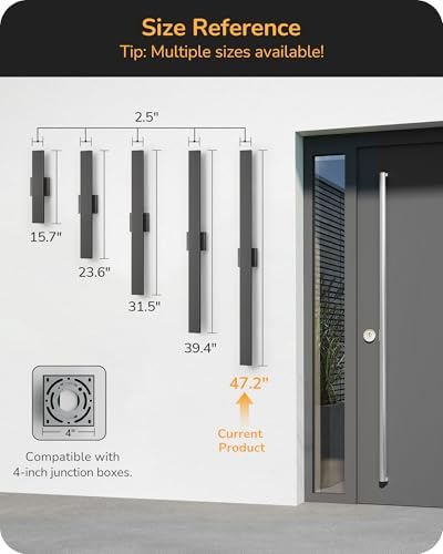 EDISHINE 47.2" LED Outdoor Wall Light, Modern Black Linear Wall Sconce