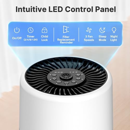 Air Purifiers for Bedroom, Dorm Room, True HEPA Filter for Smoke, White