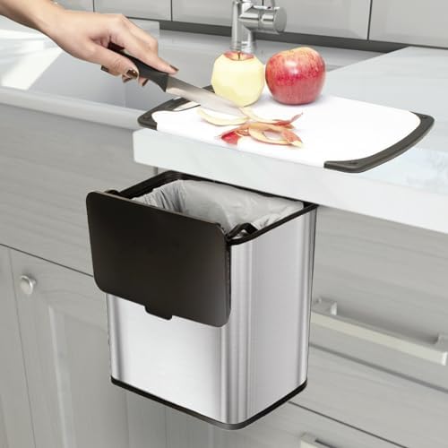 Glad Roomate Stainless Steel Under Counter Waste Bin with Clorox Odor Protection | Space Saving Dual Lid Small Trash Can for Kitchen Cabinet, Bathroom or Office, 1.5 Gallon (6L)