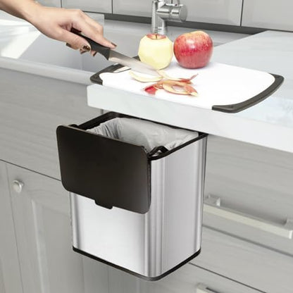 Glad Roomate Stainless Steel Under Counter Waste Bin with Clorox Odor Protection | Space Saving Dual Lid Small Trash Can for Kitchen Cabinet, Bathroom or Office, 1.5 Gallon (6L)