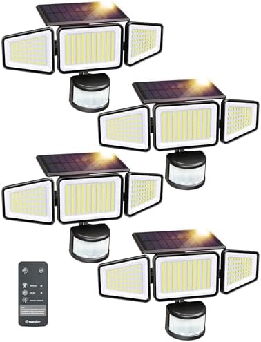 Ensenior Solar Motion Lights Outdoor, Security Flood Lights 3-Head, 4-Pack