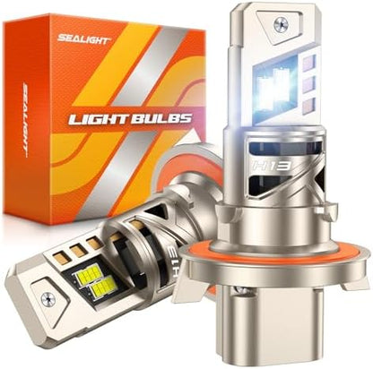 SEALIGHT H13/9008 Bulbs, 52,000LM 1000% Bright S6 Pro H13 Bulb with 2025 4th-Core LED Chips, Ultra 80,000hrs+ Lifespan 9008 Drving Light, 6500K White 1:1 Design Size Plug and Play Fog Light, Pack of 2