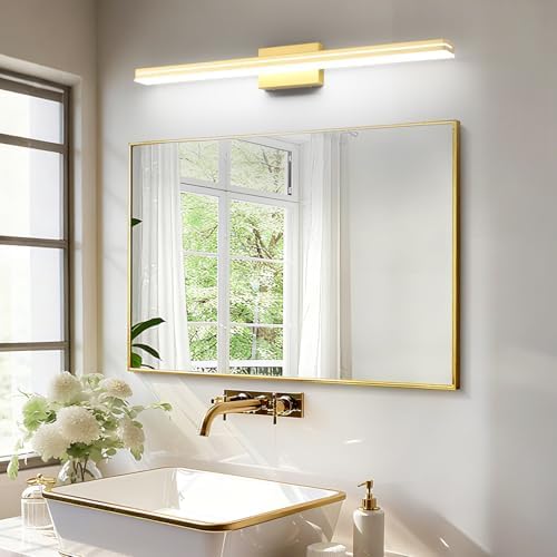 SineRise 40-Inch LED Modern Bathroom Vanity Light Bar, Gold Modern Acrylic Bathroom Wall Lighting Fixtures Over Mirror (Cool White 6000K)