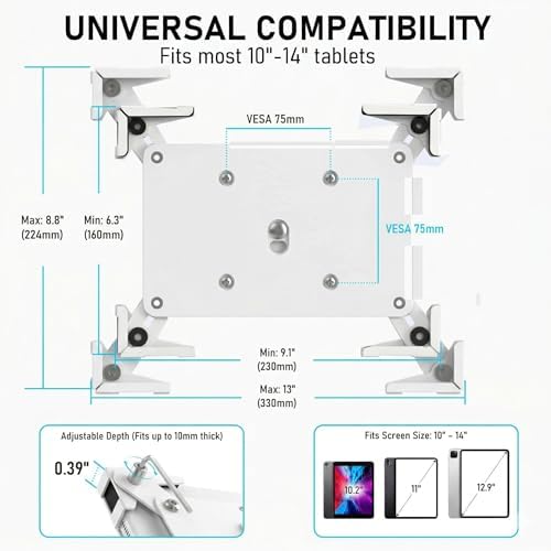 Tablet Wall Mount, Metal Enclosure iPad Holder for Retail POS & Smart Home
