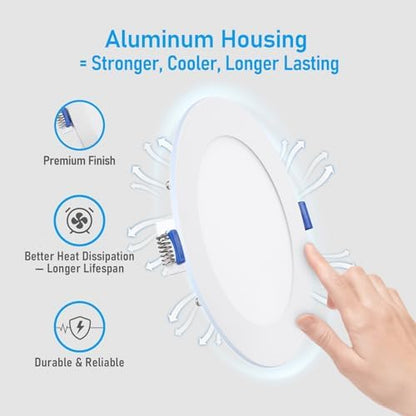 TORCHSTAR 12-Pack 6 Inch Ultra-Thin LED Recessed Light, CRI90 12W, 3000K