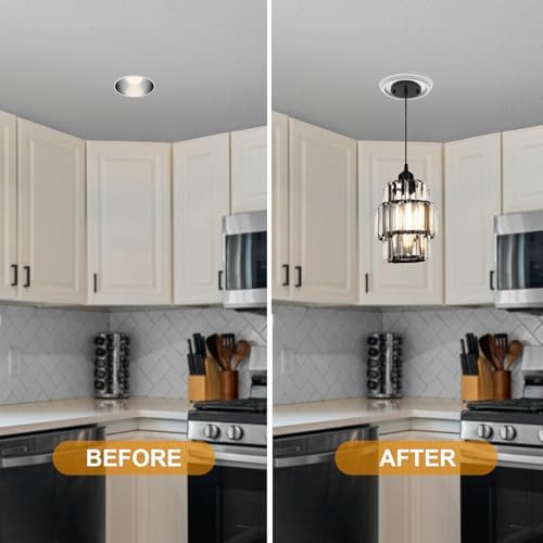 2-Pack Recessed Light to Pendant Converter Kit, Adjustable for 5 and 6 inch Recessed Can Light Conversion Kit, Includes E26 Socket, Triangular Bracket, Round Mounting Plate & 3D White Cover