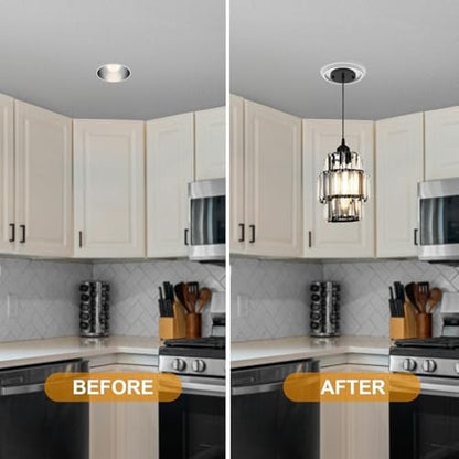 2-Pack Recessed Light to Pendant Converter Kit, Adjustable for 5 and 6 inch Recessed Can Light Conversion Kit, Includes E26 Socket, Triangular Bracket, Round Mounting Plate & 3D White Cover