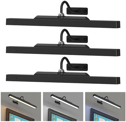 3Pack Picture Light Battery Operated, 16in Picture Light for Wall, 5000mAh Cordless Wall Lights with Controller,Art Light with Dimmable Cordless for Wall Painting,Frame, Portrait, Dartboard- Black