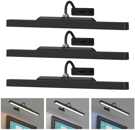 3Pack Picture Light Battery Operated, 16in Picture Light for Wall, 5000mAh Cordless Wall Lights with Controller,Art Light with Dimmable Cordless for Wall Painting,Frame, Portrait, Dartboard- Black