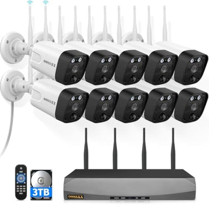 5MP Wireless Security Camera System Outdoor, 16CH NVR 10Pcs Cameras 3TB HDD