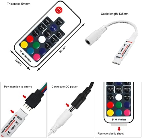 RF Wireless Remote LED Controller, 17-Key RGB LED Controller, DC 5V-24V