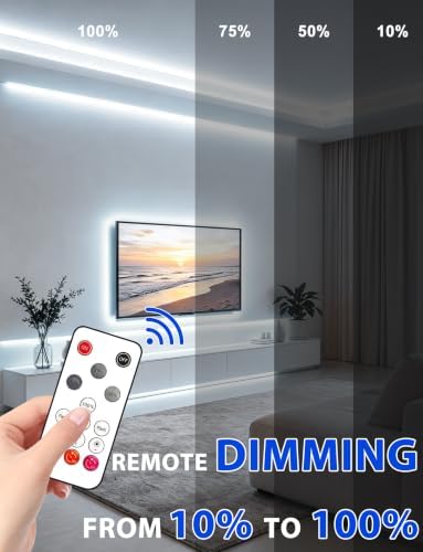 COB LED Strip Lights, White Dimmable Rope with Remote, 19.6ft
