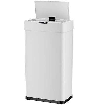 Sensor Trash Can, Touchless Motion Sensor Trash Bin, Smart Automatic Garbage Can with Soft-Close Lid, Bag Retainer Ring and Display Light,for Kitchen,Living Room Office (White, 13.2 Gal)
